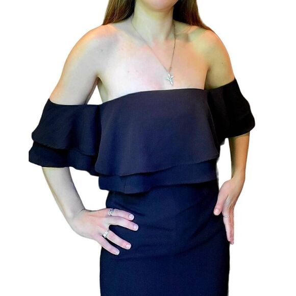 NWT Keepsake The Label Two Fold Maxi Dress Center Slit Off Shoulder Maxi Black - Picture 4 of 6